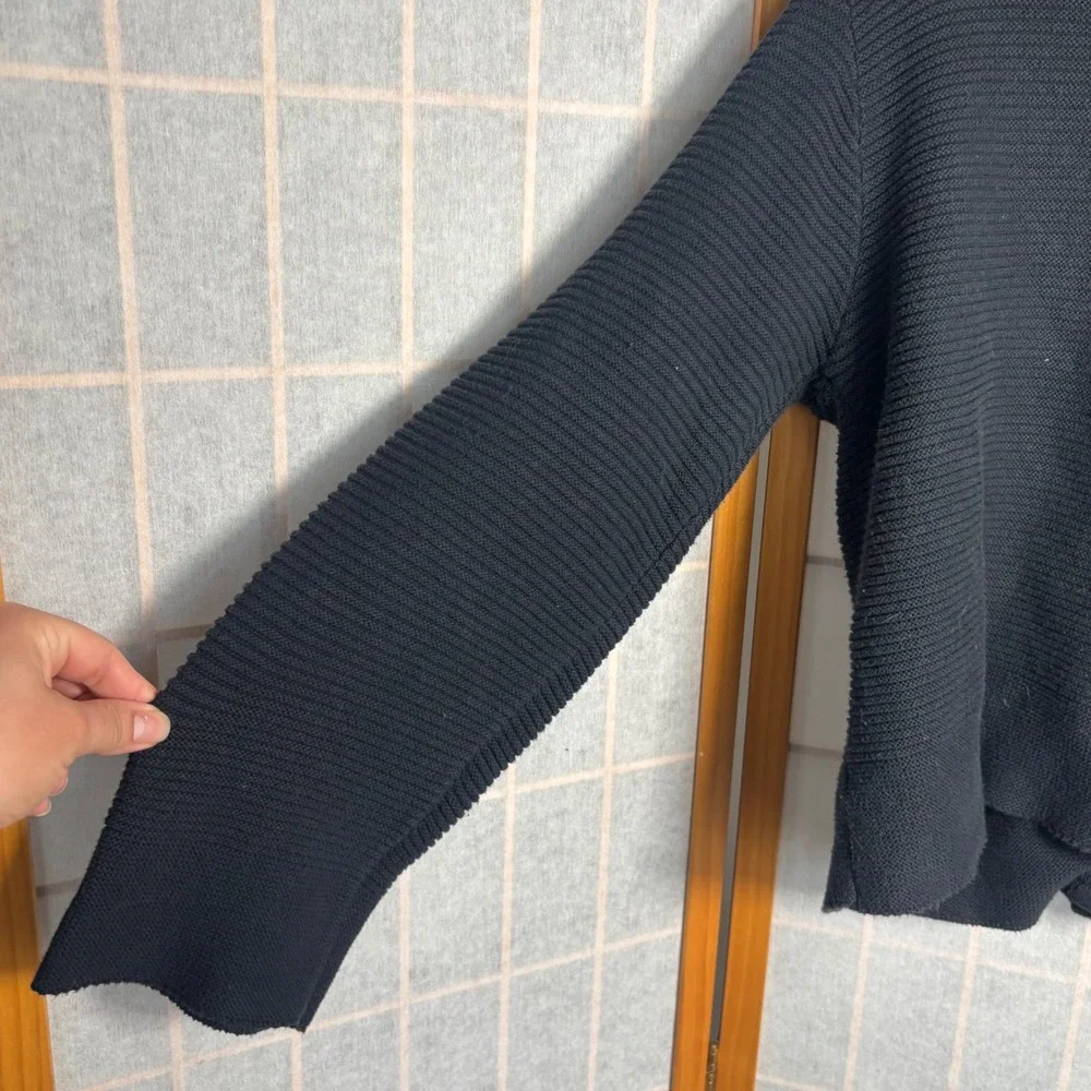 VTG Y2K Habitat Womens Ribbed Cotton Button Front Cardigan Sweater‎ Black ML